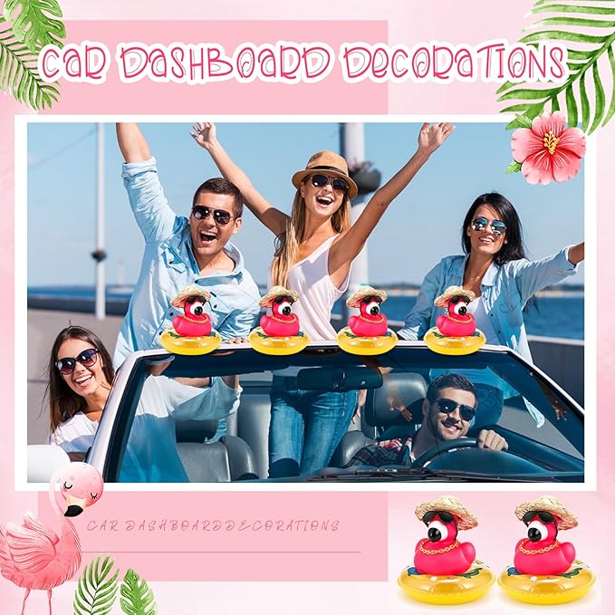 Sotiff Rubber Flamingo Pink Flamingo Rubber Ducks Squeaky Mini Ducks with Mini Cowboy Hats Swim Ring Gold Chain and Sunglasses for Car Decor Summer Birthday Swimming Party Gift Favor (Classic)