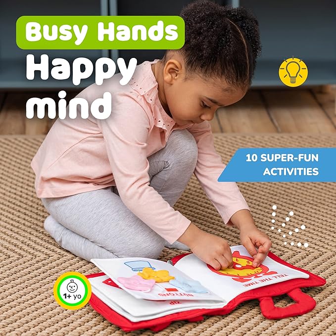 deMoca Busy Book for Toddlers 1-3, Quiet Montessori Airplane Activity Book, Travel Learning Toy Board for 1 Year Old, Gift for Boys and Girls
