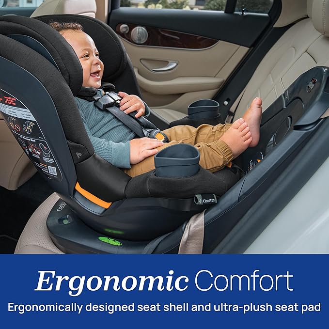 Chicco Fit360 ClearTex Rotating Convertible Car Seat with 360 Degree Rotation for Rear-Facing and Forward-Facing, LeverLock Self-Tensioning Lock System, Titanium/Grey