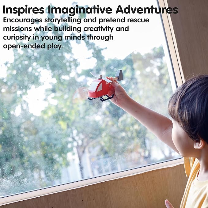 PlanToys® Wooden Helicopter Toy | Montessori Imaginative Play, Cause and Effect and Fine Motor Skill Development Activity | Eco Friendly Toy for Indoor and Outdoor Play