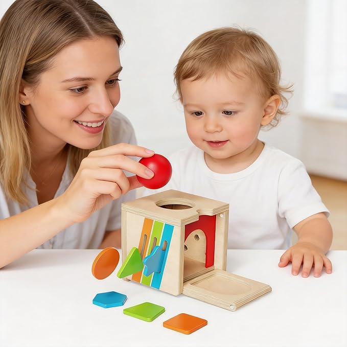 5 in 1 Montessori Toys for 2 3 Year Old Boys and Girls, Wooden Learning Toys with Object Permanence, Bird Feeding Game, Fine Motor Skills, Problem Sloving