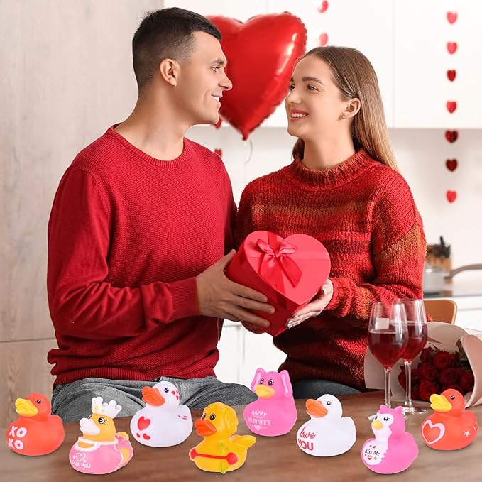 Valentine's Day Rubber Ducks Heart,Baby Showers Bath Pool Toys, Assorted Duckies in Bulk for Kids Party Favors Supplies Decoration Classroom Gift Exchange