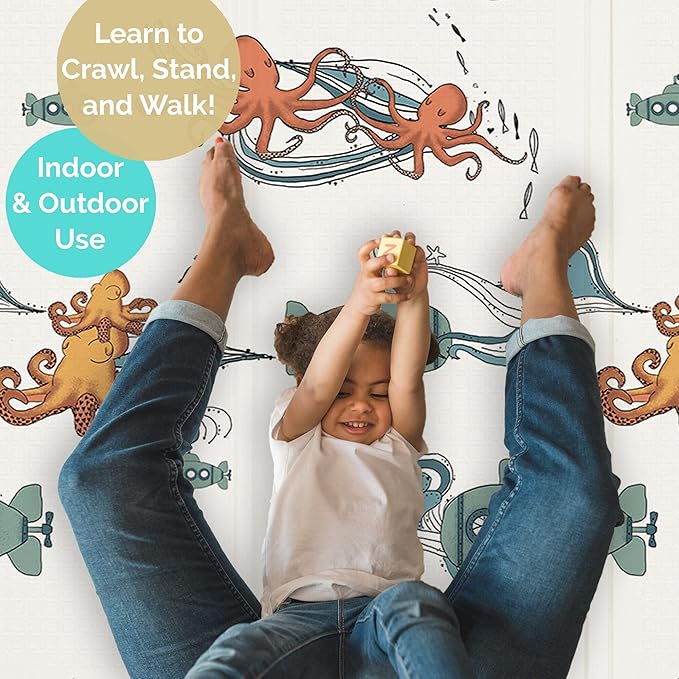 JumpOff Jo Foldable Foam Play Mat – Large Waterproof Baby & Toddler Activity Floor Mat, Double-Sided 70 x 59 Inch Play Surface