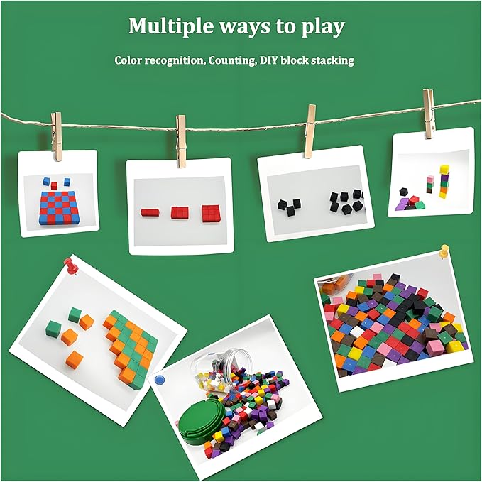 EXBEPE Geometric Solids 300 Pcs,Math Counting Cube,Plastic Color Sorting Stacking Blocks for Kids