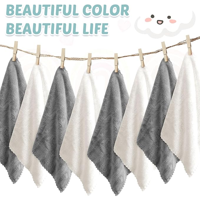 Newwiee 120 Pack Baby Washcloths 9 x 8 Inch Coral Fleece Baby Rags Microfiber Soft Small Towels Absorbent Wash Cloth for Newborn Infants Toddlers Face or Body(Gray, White)