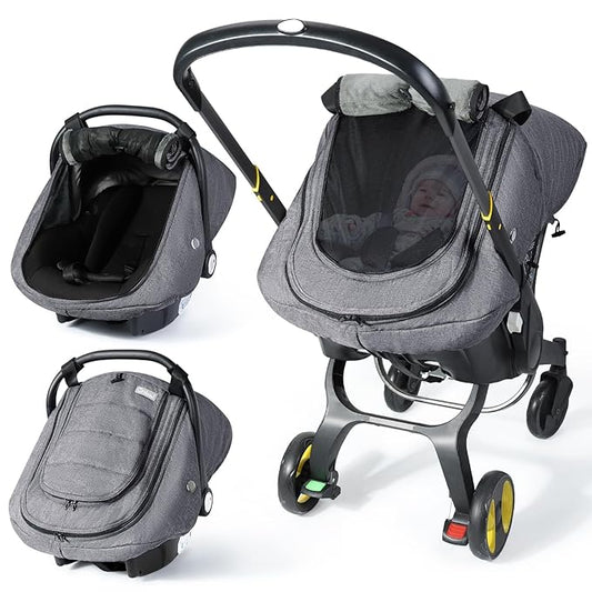 IvyWind Baby Car Seat Cover, Universal Winter Carseat Cover for Babies with Breathable Mesh Window, Cozy and Warm Infant Car Seat Covers for Cold Weather, Kick-Proof Carseat Canopy, Dark Gray