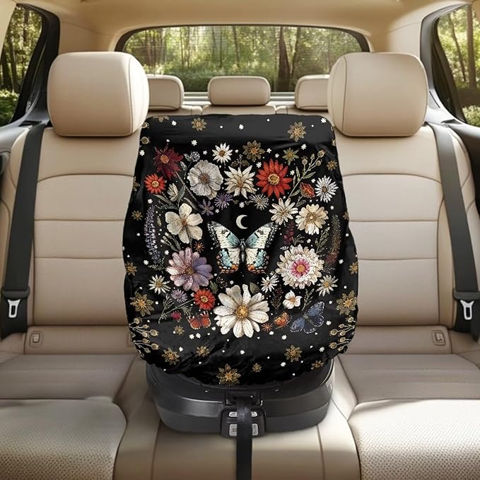 XYZCANDO Butterfly Print Baby Car Seat Sun Protection Reflective Baby Seat Covers for Car Seats Elegant Cooling Car Seat Cover Baby Foldable Car Seat Sun Cover for Travel Gift for Friends