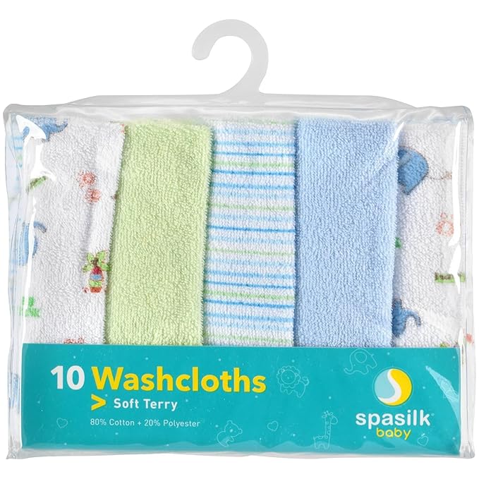 Spasilk Baby 10 Pack Soft Terry Bath Washcloth Wipes
