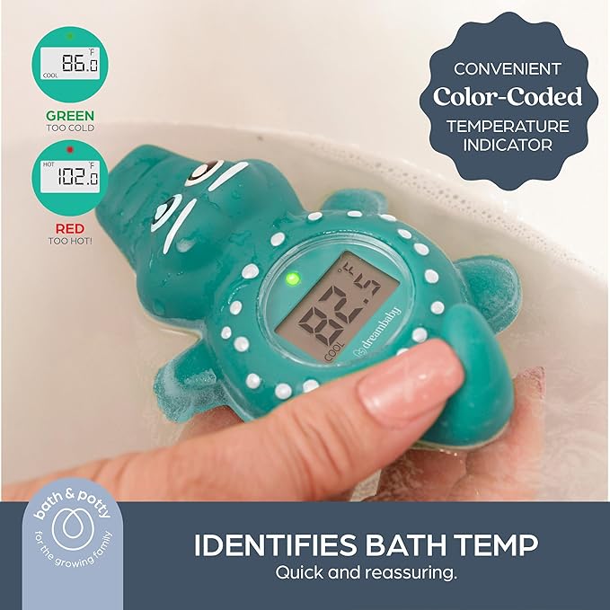 Dreambaby Floating Crocodile Bath Thermometer - Water Temperature Monitoring for Newborns, Infants, Toddlers - Croc Toy with Fahrenheit Display