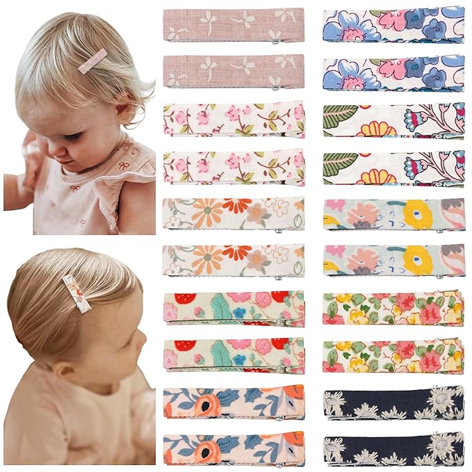 Hair Clips for Girls Women Toddler Baby,Assorted 20Pcs Flower Fabric Fully Lined Small Alligator Clips Hair Accessories for Teens Child Kids Gifts