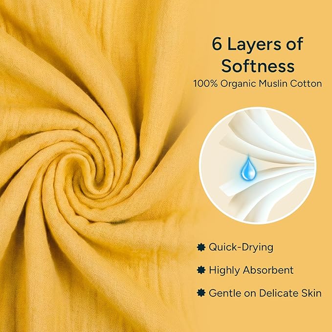 Hands-Free Hooded Towel - 100% Organic Premium Muslin Cotton, 30" x 30", Ultra-Absorbent, Soft, Breathable, Hypoallergenic, Multipurpose, Gifts for Babies & Infants