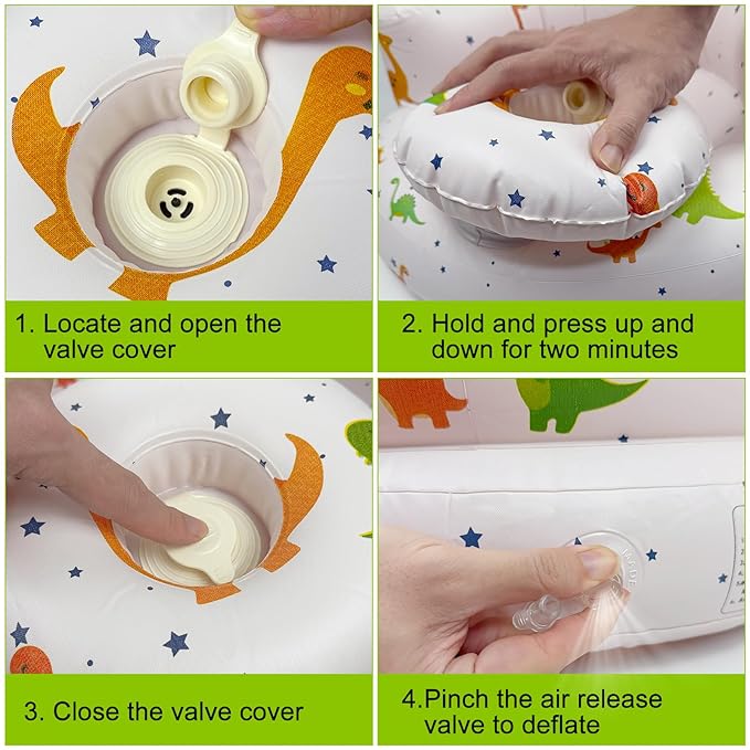 Inflatable Baby Seat with Tray and Built-in Air Pump, 3-36 Months Baby Floor Seat for Sitting Up, Portable Blow Up Baby Chair for Feeding, Travel, Beach (Dinosaur)