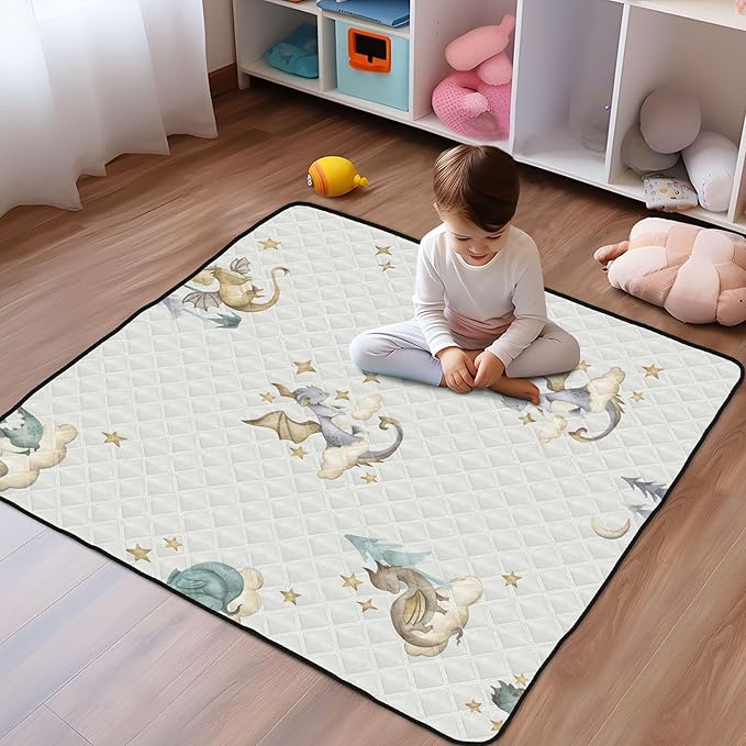 Dragon Animals Watercolor Baby Playmat Washable Playroom Crawling Mat Non-Slip Play Mats for Floor 50x50 Playpen Mat