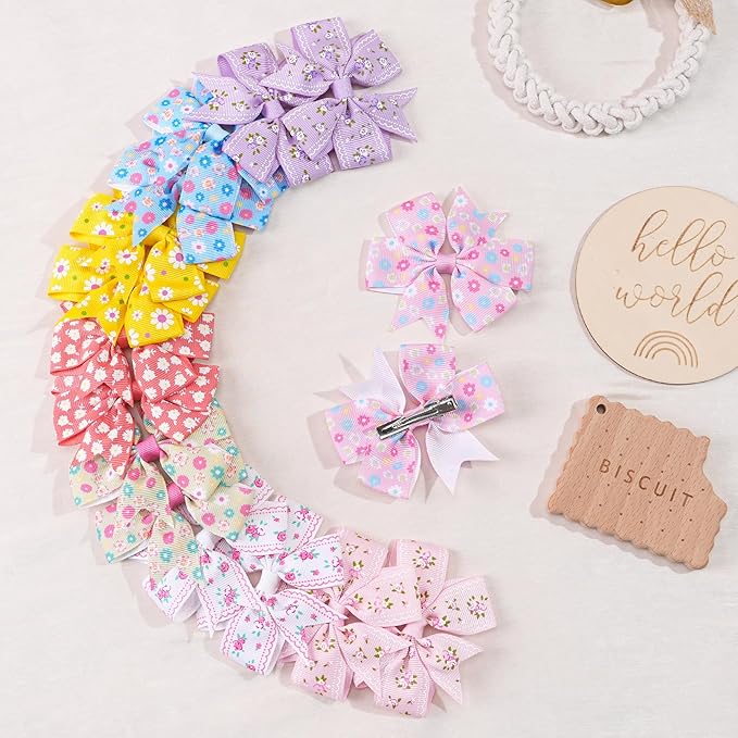 CÉLLOT 40Pcs 3 Inch Boutique Grosgrain Ribbon Pinwheel Hair Bows Alligator Clips For Girls Toddlers Accessories Teens Gifts In Pairs