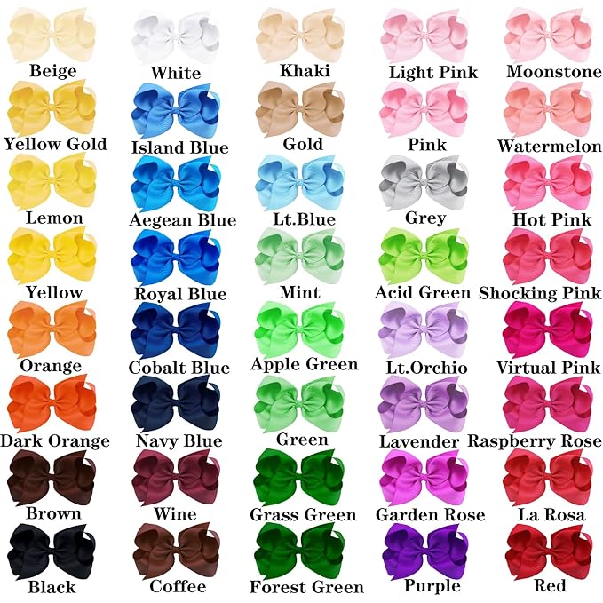 Oaoleer 40Pcs 4.5" Hair Bows Clips Grosgrain Ribbon Bows Hair Alligator Clips Hair Barrettes Hair Accessories for Baby Girls Infants Toddlers Kids Teens Children (4.5 Inch, 40 Colors)