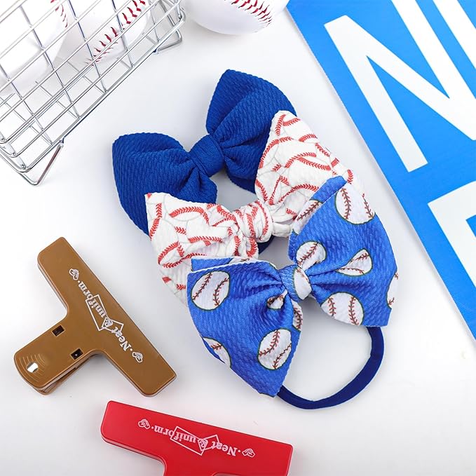 3PCS Baseball Hair Bows for Baby Girls Toddler Newborn Infant Headbands Softball Hair Accessories Baby Blue Headband for Sport Parties
