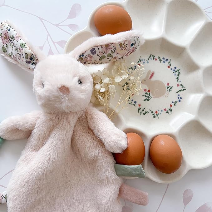 MON AMI Rosie Bunny Security Blanket with Silicone Teether | 12-Inch Plush Lovey for Babies | Soothing Sensory Snuggle Toy | Perfect Newborn Essential for Birthdays & Baby Showers