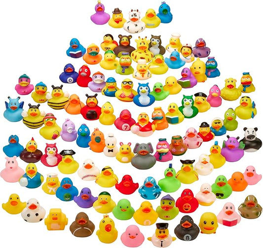Rubber Duck Toy Duckies for Kids - 50 Pack - Sensory Play, Stress Relief, Stocking Stuffers, Bath Birthday Gifts Baby Showers Classroom Incentives, Summer Beach and Pool Activity - Style 3