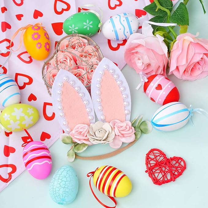 baotongle Pearl Bunny Headband Bunny Rose Ears Easter Headbands Baby Girls Flower Spring Newborn Toddler Infant Bunny Headbands