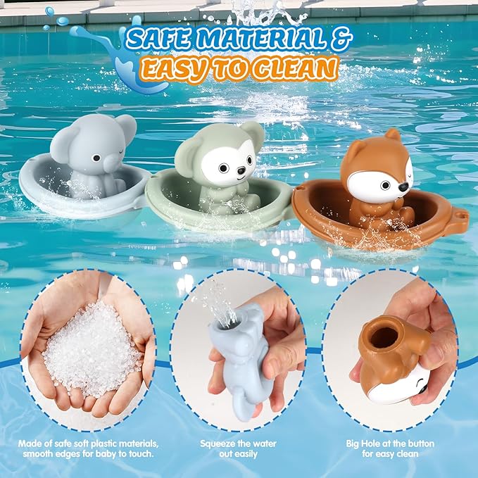 Bath Pool Toys for Toddler, Stacking Toy with 3 Boat 3 Sensory Finger Puppets, Toddler Toys Gifts for 2-4 Year Old Boy Girl, Model A
