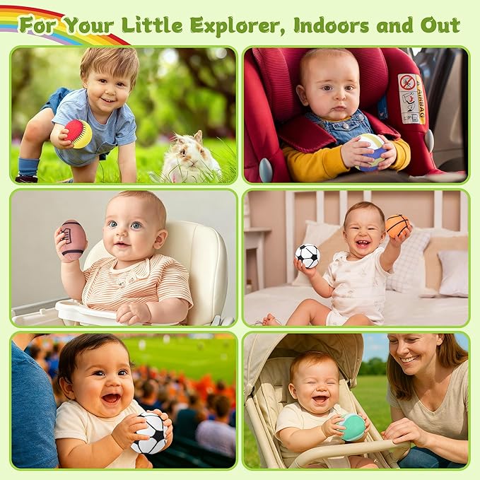 My First Sports Bag 6-12 Months Baby Tissue Box Toy, 17pcs Montessori Sensory Set: Plush Ball, Crinkle Paper, Scarves & Mirror, Squeaky Fine Motor 1 Year Old Infant Toddler Gifts Easter Basket Stuffer