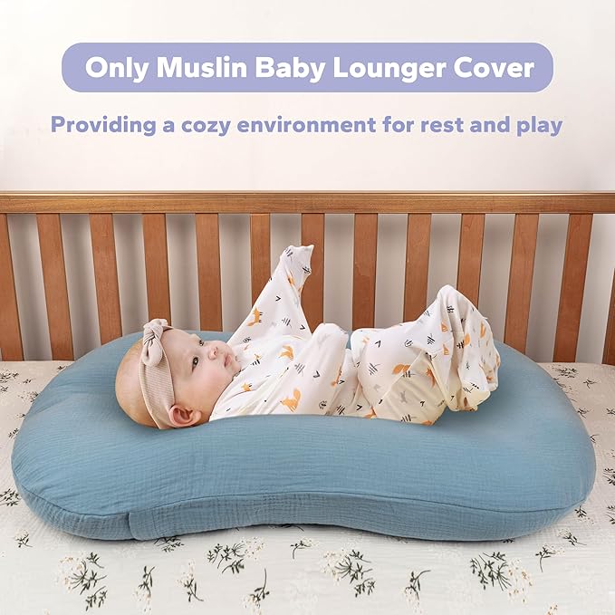 FUNUPUP Muslin Baby Lounger Cover Compatible with Snuggle Me Lounger, Infant Pillow Cover for Newborn, Removable Nest Slipcover for Boys and Girls, Only Cover, Blueberries & Blue