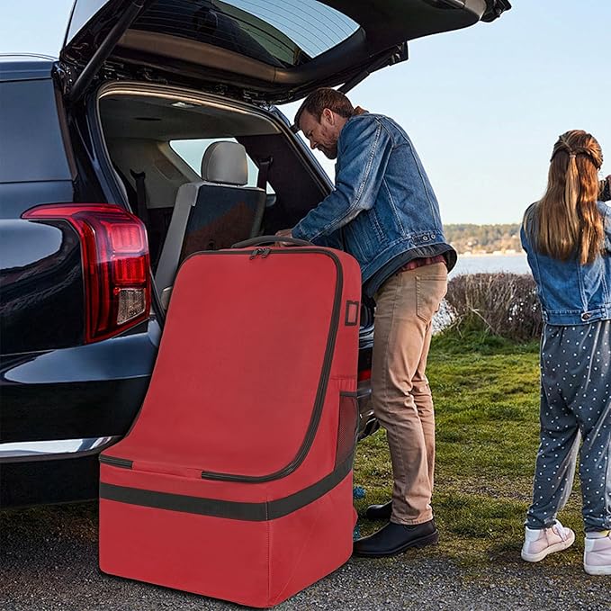IBVIVIC Padded Car Seat Travel Bag for Airplane, Heavy Duty Car Seat Bag for Air Travel Gate Check Carseat Carrier Bag with Shoulder Strap, Fits Most Baby & Infant Car Seats (Red)