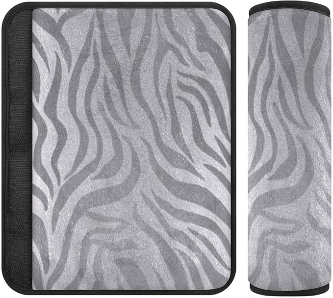 2 Pack Seatbelt Covers Seat Belt Cover Pad for Adults Boys Girls Car Seat Strap Covers Pads Cushion Universal Shoulder Strap Pad Protector for Backpack Camera Bag 10x7.7Inch Light Silvery Zebra Print