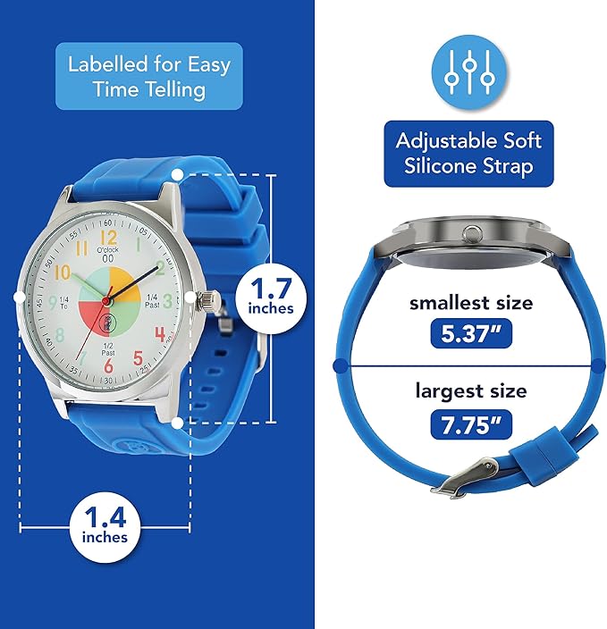 OWLCONIC Telling Time Teaching Clock - Bundled with Kids Watch. Learn to Tell Time Resources. Blue