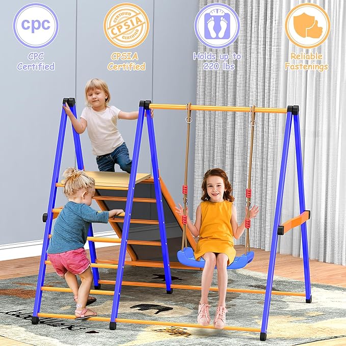 Pikler Triangle Set 4-in-1Foldable Indoor Jungle Gym for Kids,Multifunction Indoor Climber Playset with Swing,Formaldehyde-Free Kids Indoor Playground,Montessori Climbing Set for Toddler