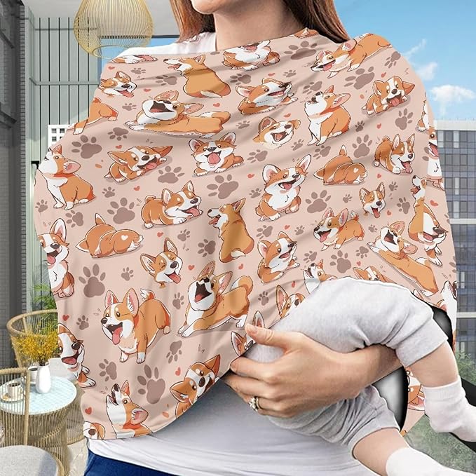 GIFTPUZZ Corgi Car Seat Cover for Babies, Nursing Cover for Breastfeeding, Soft Breathable Infant Carseat Canopy, Shopping Cart/High Chair/Stroller Covers, Multipurpose Yellow