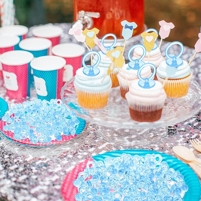 74 Pieces Baby Shower Pacifiers 24 Necklace Acrylic Plastic Pacifiers Baby Shower Game 50 Mini Plastic Charm Bulk for Party Decorations Games Table Scatter(Blue)