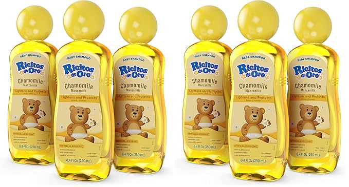 Ricitos de Oro Baby Shampoo with Chamomile – Gentle and Tear-Free Formula for Babies and Kids,Natural Lightening-and Soft Conditioning Hair Care,Paraben-Free,Safe Daily Use,8.4 fl oz,(Pack of 6)