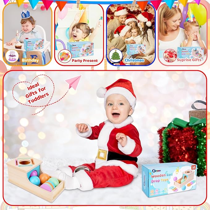 FCSONU Toddlers Montessori Coin Box Toys for 1 2 3 Year Old Boys Girls, Object Permanence Box Ball Drop Toy, Learning Sorting Sensory Toys for Ages 2-3 Kids, 1st Birthday Gifts for Baby 12-18 Months