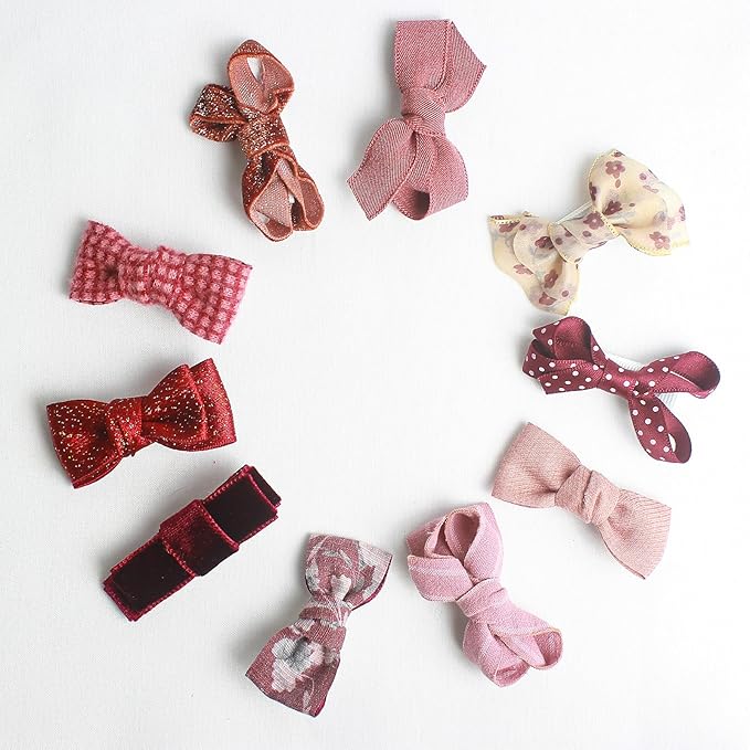 Baby Hair Clips Set, 10PCS Soft Fabric Hair Accessories for Toddlers, Mini Hair Bows for Daily Wear, School, Parties, Birthday Gifts (Red)