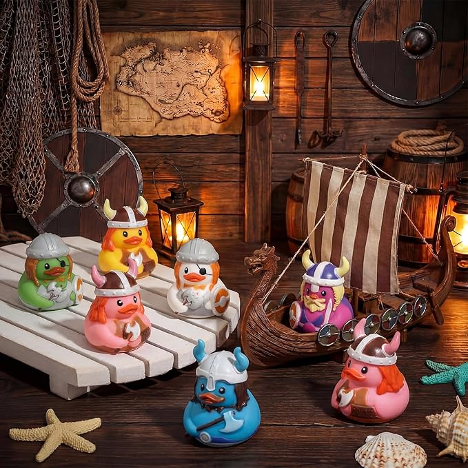 HyDren 24 Pcs Mini Viking Rubber Ducks Medieval Party Favor Ducks Pirate Duckies in Bulk Funny Rubber Duckies Bathtub Toys for Birthday Baby Shower Viking Pirate Halloween Party Favor Gifts Decor