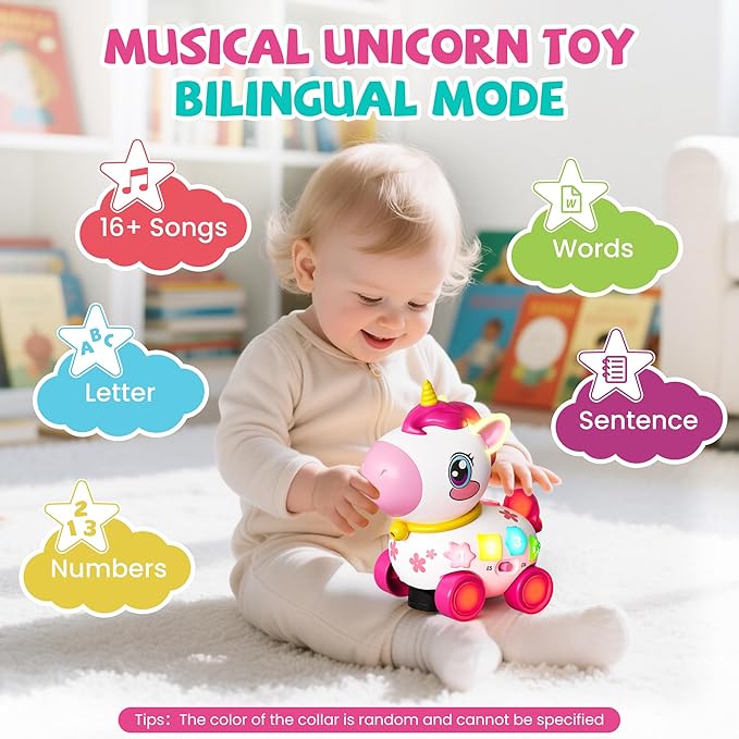 Unicorn Toys for 1 Year Old Girl Gifts, Baby Musical Learning Toys 6-9-12-18 Months, Bilingual Educational Toys with Light, Christmas Birthday Gifts for Girl & Boys ﻿