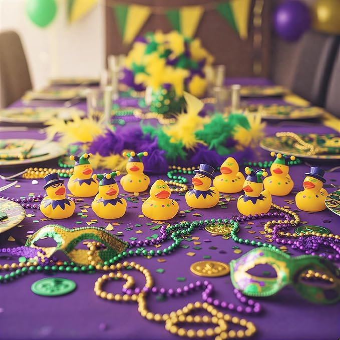 Haooryx Mardi Gras Rubber Duck Toy -30Pcs Novelty Squeeze Yellow Duck Bulk Assorted Cute Duckies Bath Toy Bathtub Decoration for Baby Shower Birthday Gift Carnival Party Favor Goodie Bag Filler Supply