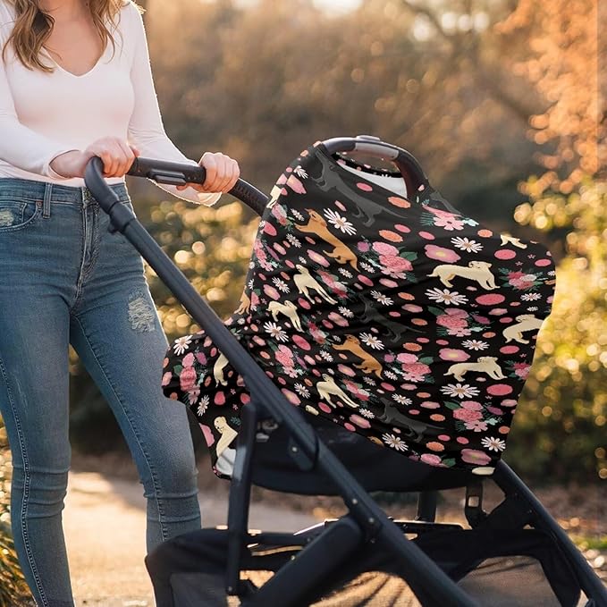 AFPANQZ Dog Flower Print Nursing Covers for Newborns Baby Car Seat Covers for Baby Girls, All Season Baby Carseat Canopy Cover Ups Breastfeeding Scarves Breathable Baby Shower Scarf