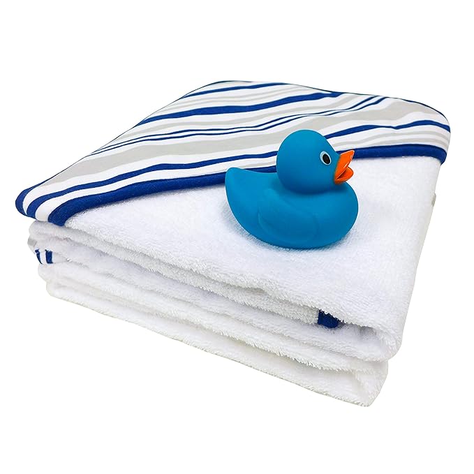 2 pack Baby Hooded Towel Set - Blue Trim