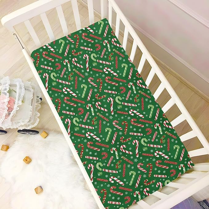 Baby Crib Sheet Christmas Candy Cane Gift Bag Crib Mattress for Boys and Girls Playard Sheet Soft Breathable Fitted Baby Mattress Cover 52x28in