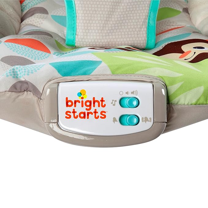 Bright Starts Baby Bouncer Soothing Vibrations Infant Seat - Taggies, Music, Removable -Toy Bar, 0-6 Months Up to 20 lbs (Happy Safari)