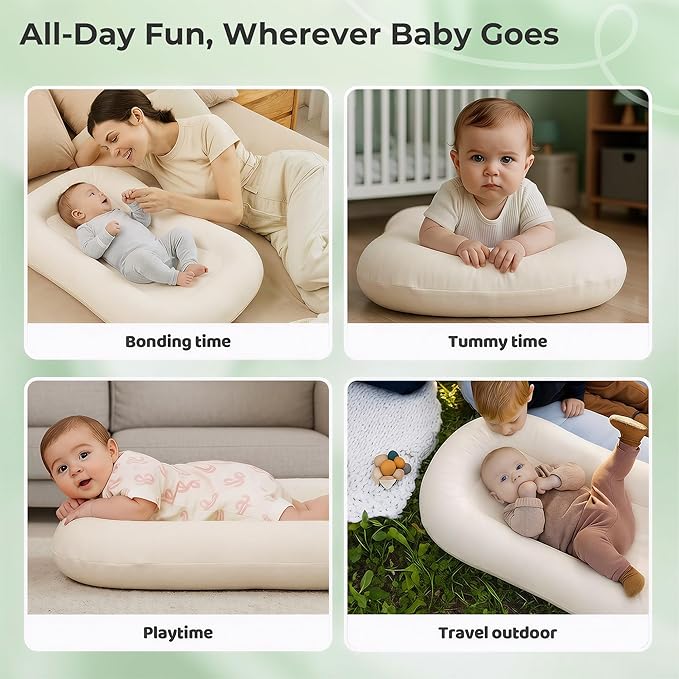 Baby Lounger for Newborn - Infant Lounger 0-24 Months with Lounger Cover, Adjustable Baby Nest Lounger, Breathable Fabric & 3D Support Newborn Lounger, Portable Newborn Essentials, White