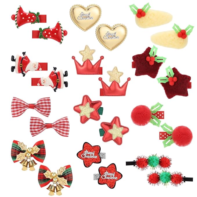 obeoby 24 Pack Hair Clips for Girls, Red Hair Barrettes Metal Snap Hair Clips Hair Accessories for Baby Girls Christmas Gift