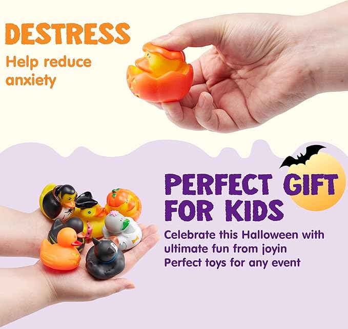 JOYIN 18 PCS Halloween Rubber Ducks, Halloween Ducks for Halloween Goodie Bag Fillers, Rubber Duckies Baby Bath Toys for Halloween Party Favors Decorations, School Classroom Game Prizes