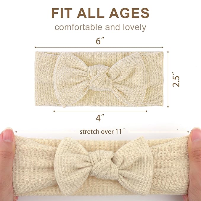 4" Baby Girls Hairband with Bows - 3Pcs Gray White Beige (Handmade Soft Headwraps Baby Hair Accessories for Infant Toddler)