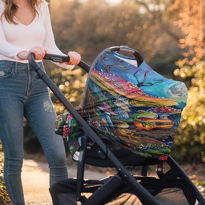 Youngerbaby Mushroom Car Seat Cover Baby Stuff Multi-Use Car Seat Canopy Carrier Cover, Breathable Breastfeeding Cover Cute Frog Baby Stuff Boys & Girls Car Seat Covers
