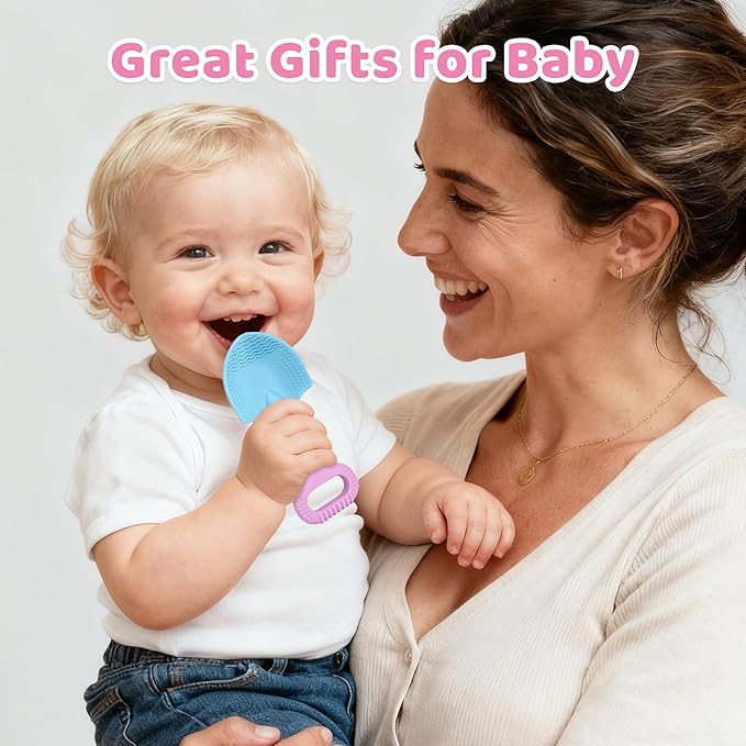Baby Teething Toys, Baby Teether Toys Shovel & Rake Silicone Teethers for Babies 0-6 Months 6-12 Months, Multi-Texture Gum Massage Teething Relief Easy Grip for Infants Newborn Toddler, 2 Pack