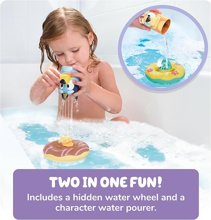 TOMY Toomies Splash & Float Bingo and Bluey Water Toys - 2-in-1 Toddler Bath & Pool Play Set with Pour Cups & Water Wheels - Ages 18 Months+