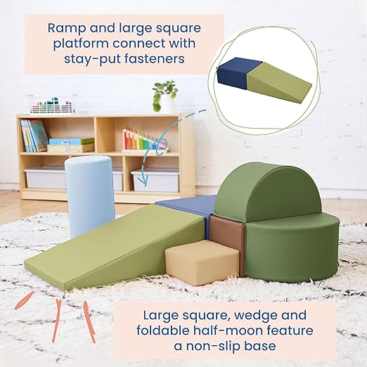 ECR4Kids SoftZone Crawl and Climb Playtime Playset, Building Blocks, Earthtone, 6-Piece